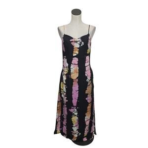 BUSAYO‎ Collective Slip Dress Women Size XS Black Purple Tie Dye Midi 90s Beach